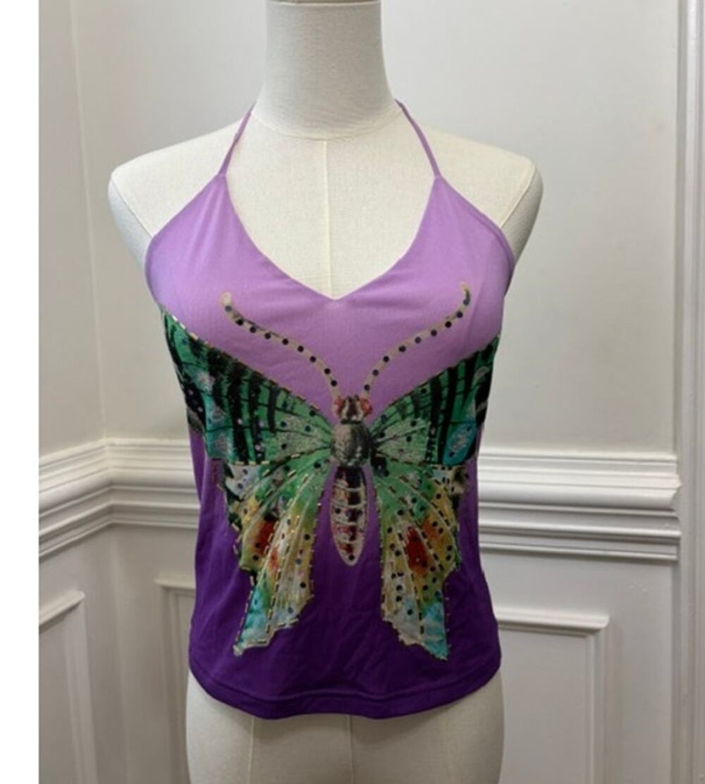 Y2K deadstock purple butterfly Express cami halter top 90s NWT